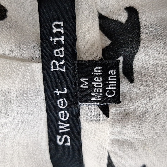 Sweet Rain Black White Bird Novelty Print Pockets Tie Neck Summer Romper Size M - Picture 11 of 13